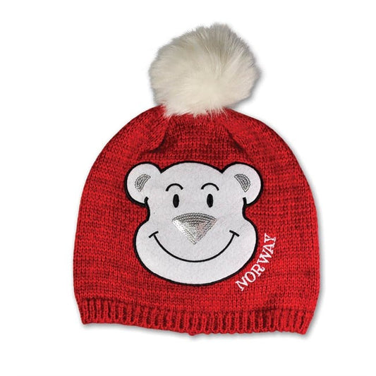 Red Children’s Beanie with Glitter Polar Bear