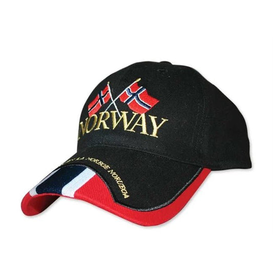 Black Baseball Cap with Crossed Norwegian Flags