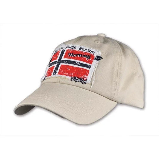 White Cap with Distressed Norwegian Flag