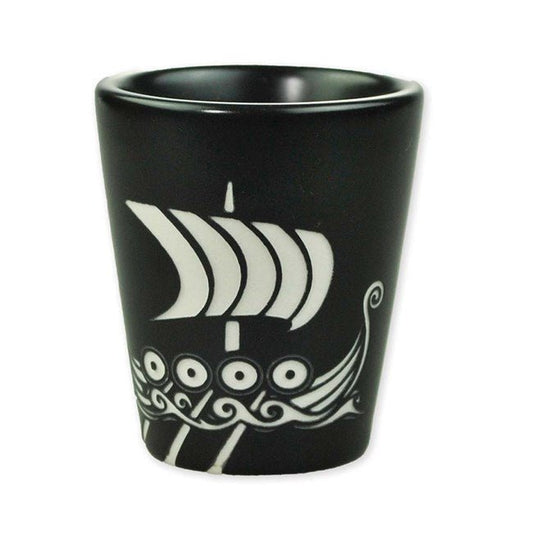 Black Ceramic Viking Ship Shot Cup