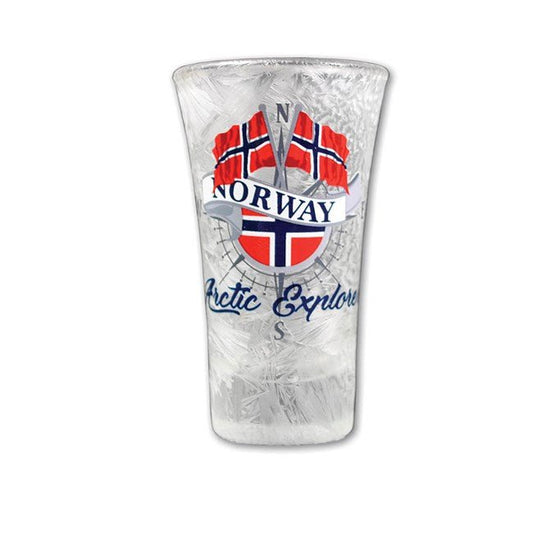 Frosted Shot Glass, Two Norwegian Flags