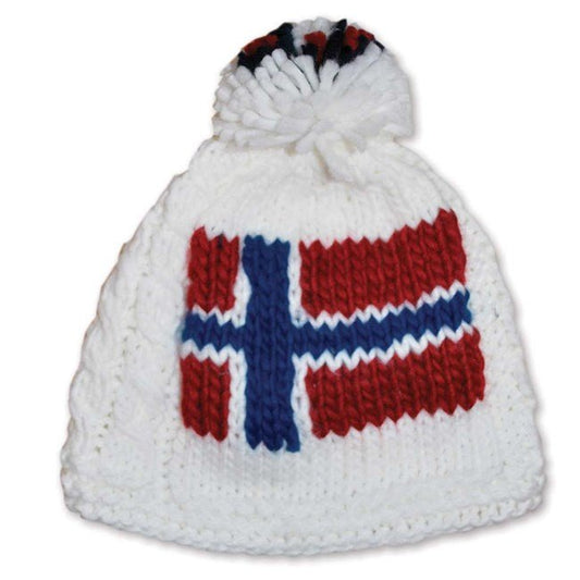 Chunky Knit White Norwegian Flag Beanie