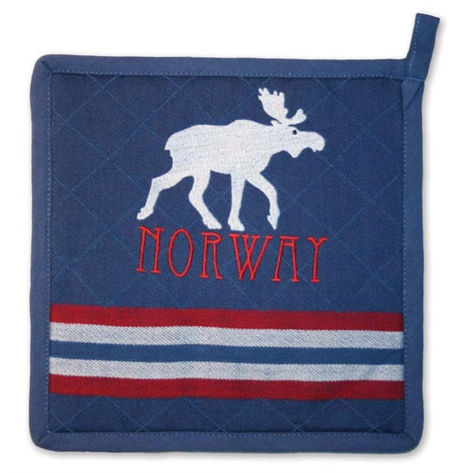Blue Pot Holder with Embroidered Moose