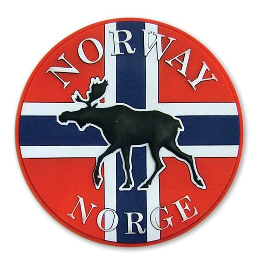 Round Norwegian Flag and Moose Rubber Magnet