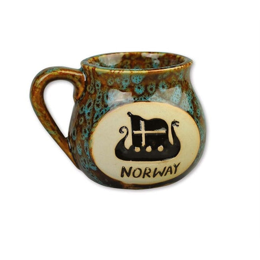 Turquoise and Brown Ceramic Viking Ship Teacup