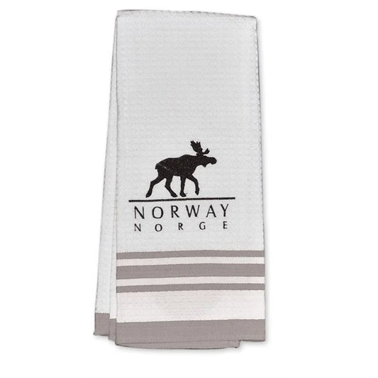 White Kitchen Towel with Embroidered Moose