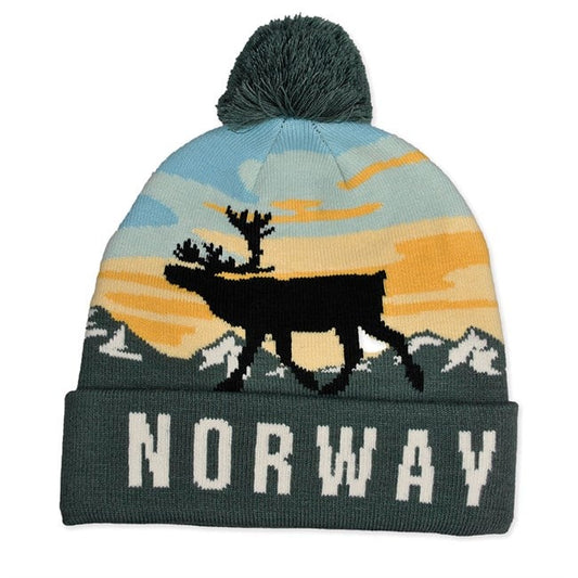 Norway Reindeer Beanie, Green and Light Blue