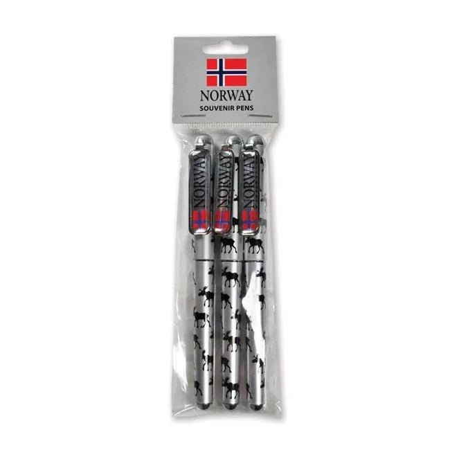 Sett med 3 stk. kulepenner, Mange elger, sølv