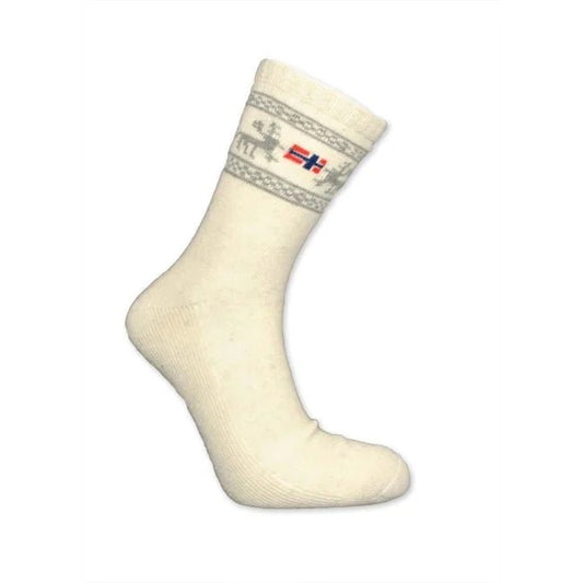 White Angora-Blend Moose and Flag Socks, Size 6–9