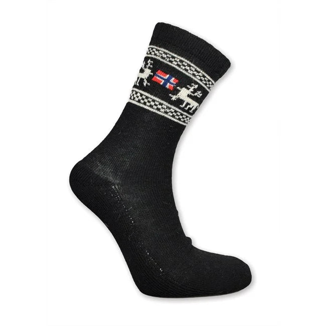 Sokk med angora, Elg Flagg, Sort 8,5 - 12,5