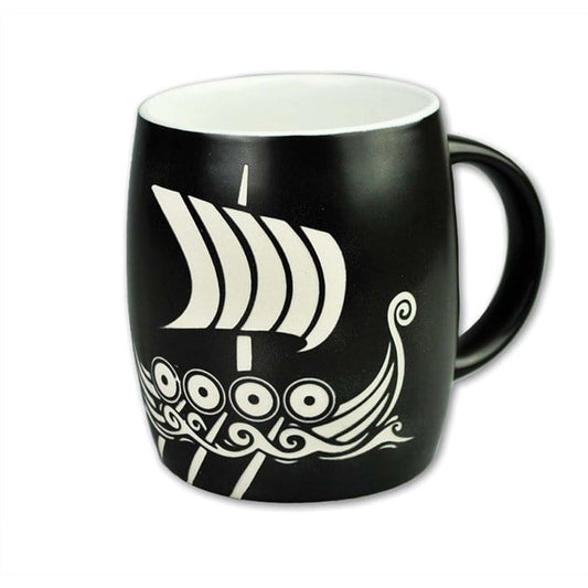 Large Black Viking Ship Coffee Mug