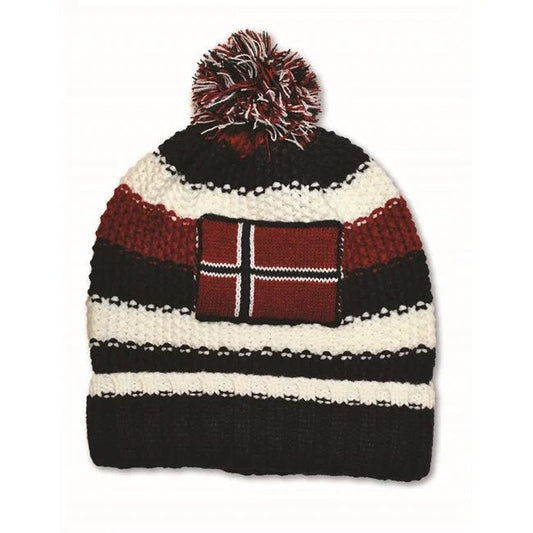 Knit Pom-Pom Beanie with Norwegian Flag Patch