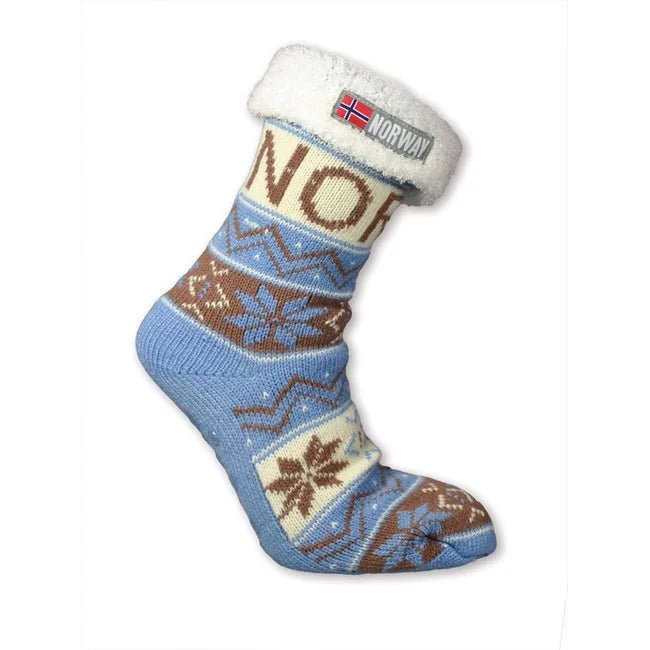 Strikket sokk med hvitt fór, Lys blå 6 - 9