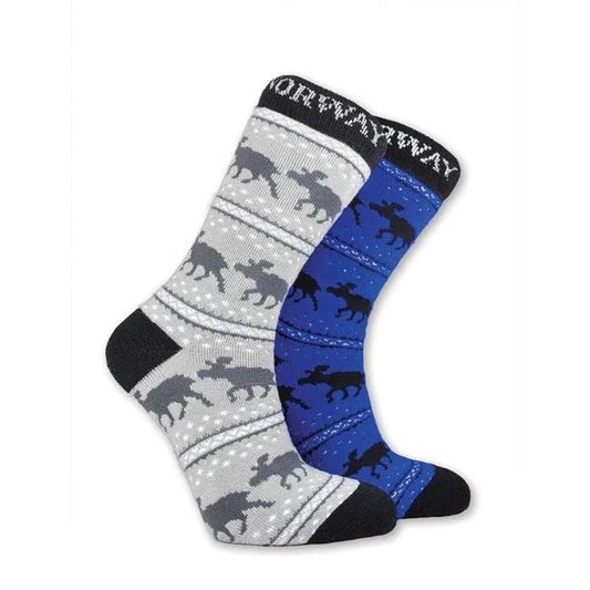 Thick Moose-Pattern Socks, 2-Pack, Size 8.5–12