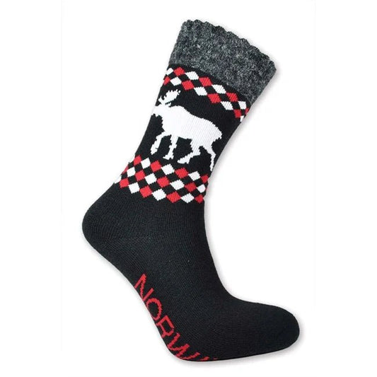 Thick Black Rib-Top Moose Socks, Size 8.5–12