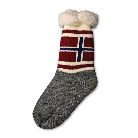Thick Teddy-Lined Norwegian Flag Socks, Size 12–3.5Y
