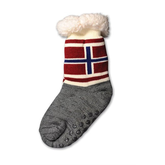 Thick Teddy-Lined Norwegian Flag Socks, Size 8.5–12.5