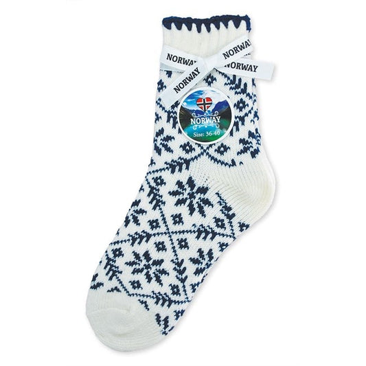 Thick White and Dark Blue Snowflake Socks