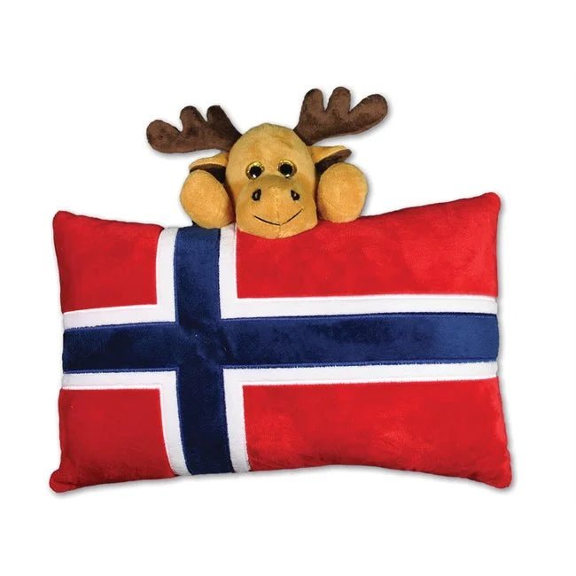 Norwegian Flag Plush Pillow with Moose Head - Fjord & Pine