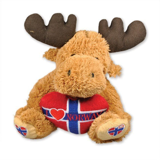 Plush Moose with Norwegian Flag Heart